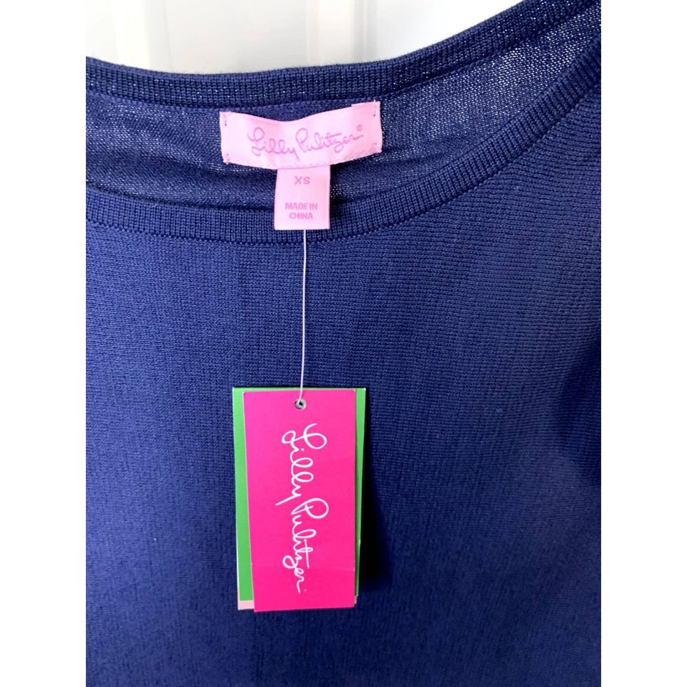 Lilly Pulitzer Long Sleeve Knit Ingle Sweater Navy Flared Hem Size XS - NWT - Picture 3 of 5